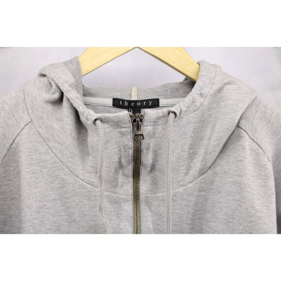 Theory Women's Grey Hoodie Sweatshirt Cotton Full Zip Sz 2XL - Picture 4 of 8